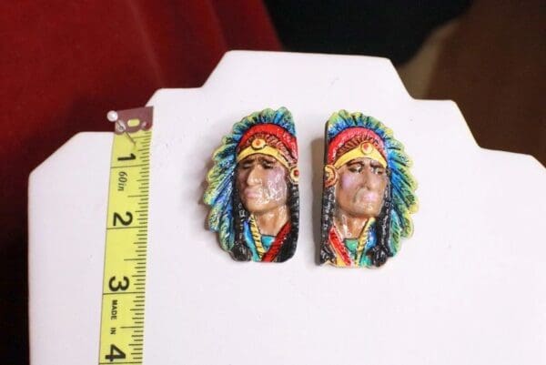 SOLD! 8320 Native American Chief Hand Painted Light Weight Earrings - Image 6
