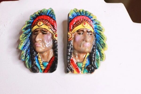 SOLD! 8320 Native American Chief Hand Painted Light Weight Earrings - Image 4