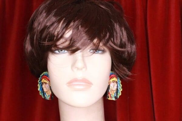SOLD! 8320 Native American Chief Hand Painted Light Weight Earrings - Image 7