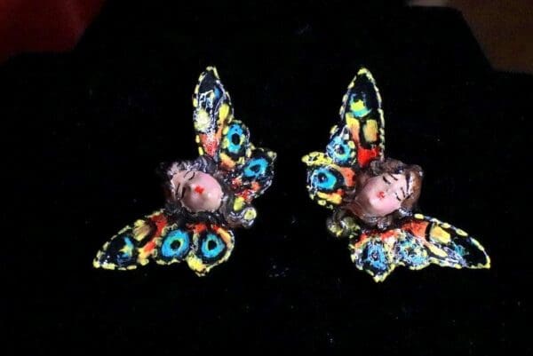 SOLD! 8321 Art Nouveau Lady Butterfly Hand Painted Light Weight Earrings
