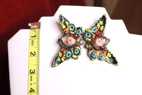 SOLD! 8321 Art Nouveau Lady Butterfly Hand Painted Light Weight Earrings - Image 7