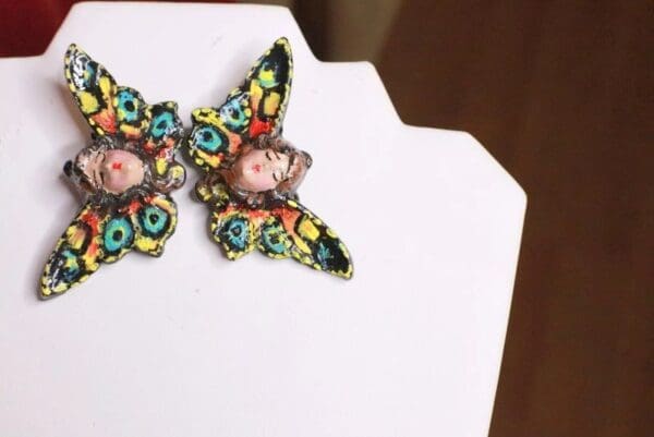 SOLD! 8321 Art Nouveau Lady Butterfly Hand Painted Light Weight Earrings - Image 8