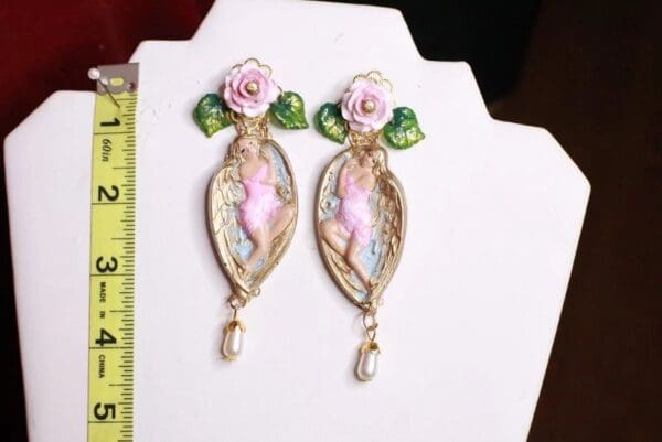 SOLD! 8322 Baroque Winged Goddess Roses Light Weight Studs Earrings - Image 4
