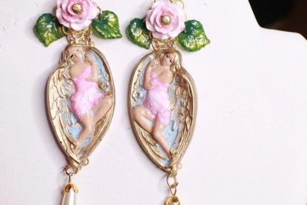 SOLD! 8322 Baroque Winged Goddess Roses Light Weight Studs Earrings