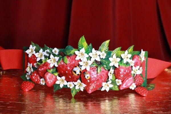 SOLD! 8359 Baroque Strawberry Hand Painted Embellished Waist Gold Belt Size S, L, M - Image 2