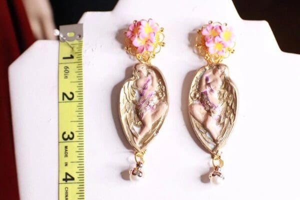 SOLD! 8360 Baroque Winged Goddess Roses Light Weight Studs Earrings - Image 5