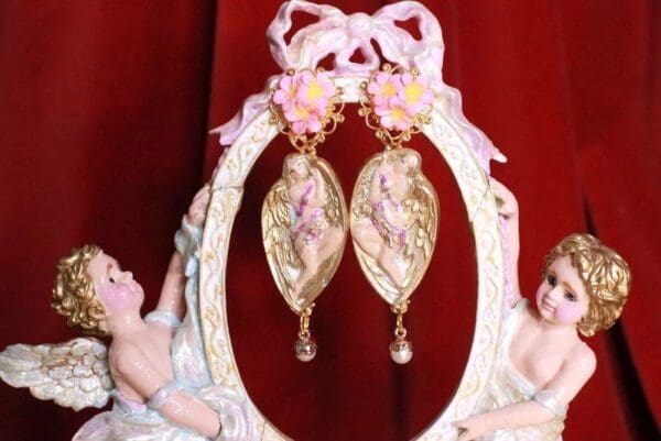 SOLD! 8360 Baroque Winged Goddess Roses Light Weight Studs Earrings