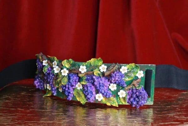 SOLD! 8366 Art Nouveau Grapes Hand Painted Embellished Waist Gold Belt Size S, L, M - Image 5