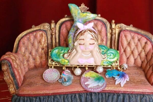 SOLD! 8371 Little Mermaid Fish Hand Painted Massive Brooch - Image 3