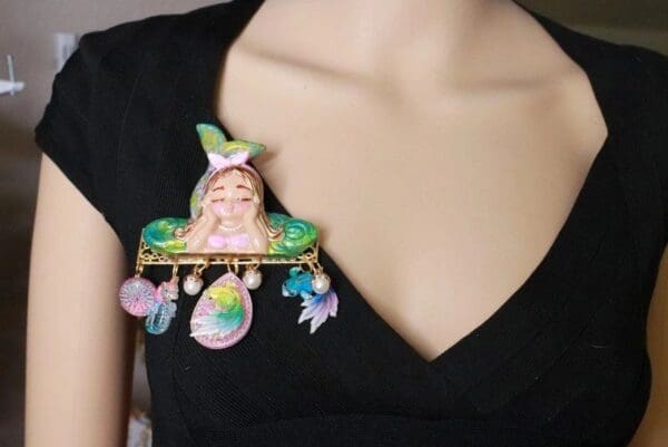 SOLD! 8371 Little Mermaid Fish Hand Painted Massive Brooch