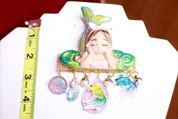 SOLD! 8371 Little Mermaid Fish Hand Painted Massive Brooch - Image 6
