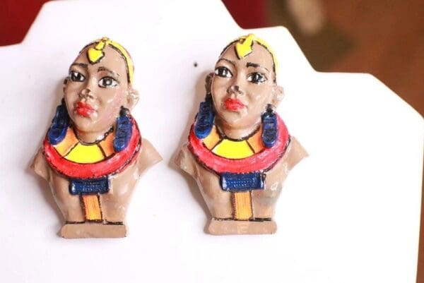 SOLD! 8372 African Revival Hand Painted Bust Unique Earrings - Image 7