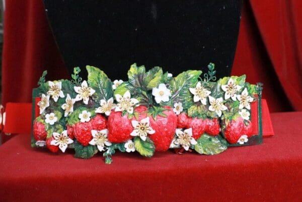 SOLD! 8382 Baroque Strawberry Hand Painted Embellished Waist Gold Belt Size S, L, M