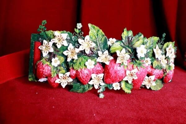 SOLD! 8382 Baroque Strawberry Hand Painted Embellished Waist Gold Belt Size S, L, M - Image 4