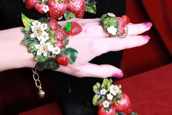 SOLD! 8384 Art Jewelry Vivid Strawberry 3D Effect Bracelet - Image 2