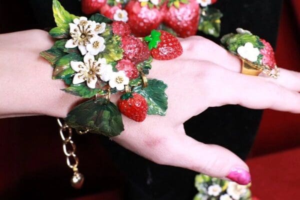 SOLD! 8384 Art Jewelry Vivid Strawberry 3D Effect Bracelet - Image 5