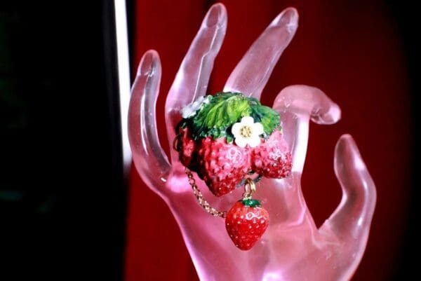 SOLD! 8385 Art Jewelry Vivid Strawberry 3D Effect Cocktail Ring