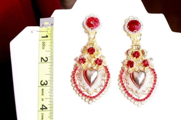 SOLD! 8389 Baroque Sacred Heart Red Light Weight Earrings - Image 5