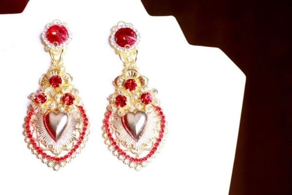 SOLD! 8389 Baroque Sacred Heart Red Light Weight Earrings - Image 6
