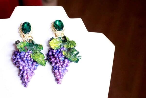 SOLD! 8390 Baroque Vivid Grapes Hand Painted Earrings - Image 6