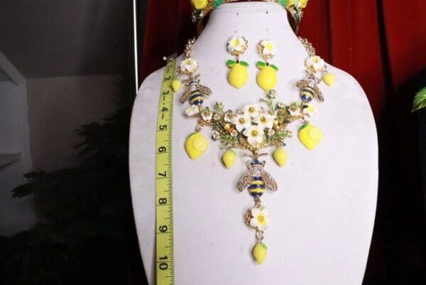 SOLD! 8392 Set Of Baroque Runway Enamel Bee Lemon Fruit Necklace+ Earrings - Image 3