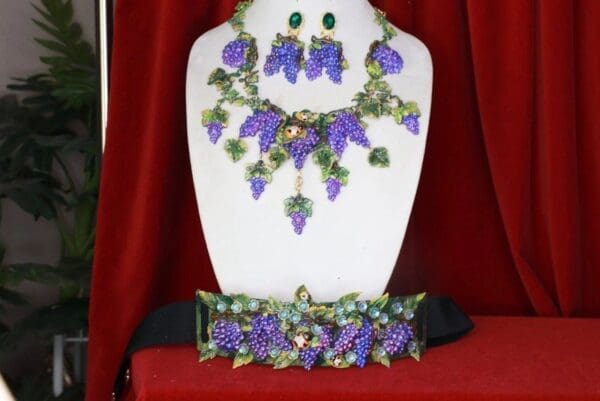 SOLD! 8393 Art Nouveau Grapes Hand Painted Embellished Waist Gold Belt Size S, L, M - Image 2