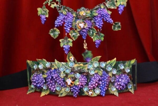 SOLD! 8393 Art Nouveau Grapes Hand Painted Embellished Waist Gold Belt Size S, L, M - Image 3