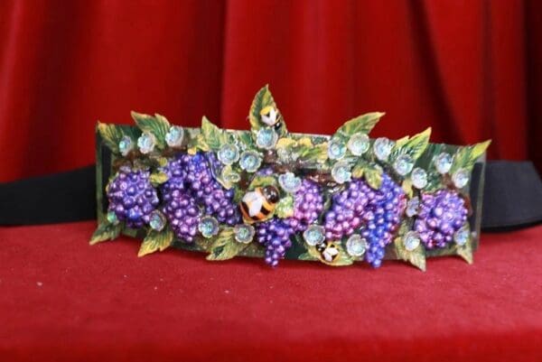 SOLD! 8393 Art Nouveau Grapes Hand Painted Embellished Waist Gold Belt Size S, L, M - Image 4