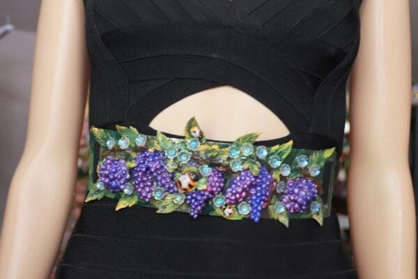SOLD! 8393 Art Nouveau Grapes Hand Painted Embellished Waist Gold Belt Size S, L, M