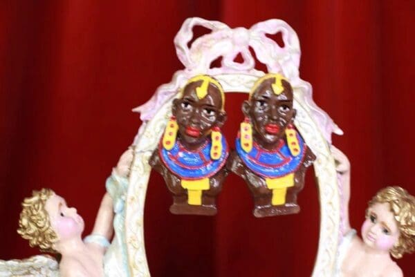 SOLD! 8396 African Revival Hand Painted Bust Unique Earrings