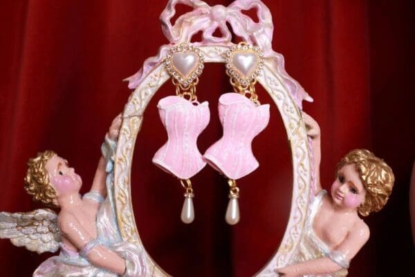 SOLD! 8397 Hand Painted Baroque Corset Roses Statement Earrings
