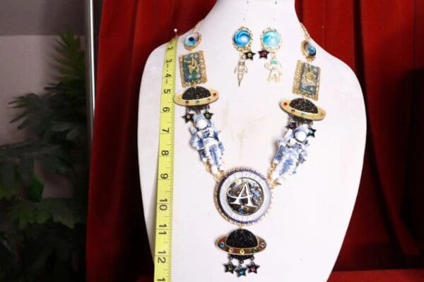SOLD! 8400 Set Of Celestial NASA Astronauts Iridescent Necklace+ Earrings - Image 2
