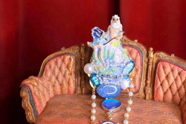 SOLD! 8401 Baroque 3D Effect Hand Painted Poseidon Genuine Opal Unique Brooch - Image 9