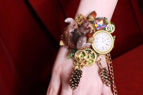 SOLD! 8402 Baroque Oak Clock Squirrel Hand Painted Adjustable Bracelet - Image 5