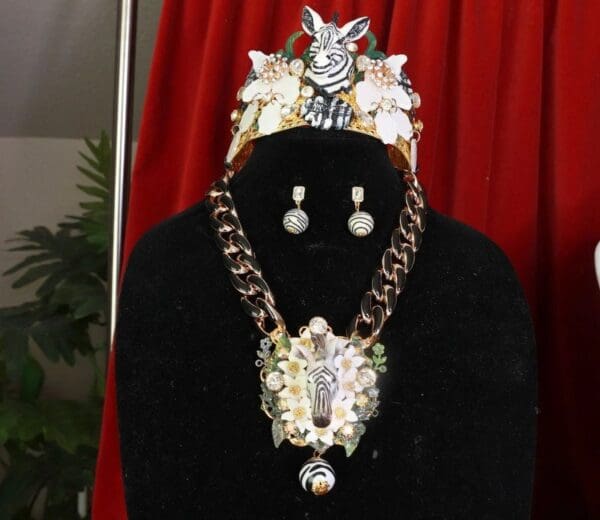 SOLD! 8425 Set Of Runway 2021 Designer Inspired Jungle Zebras Necklace+ Earrings - Image 7