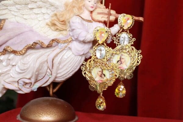 SOLD! 8427 Virgin Mary Gold Studs Earrings