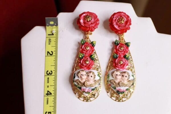 SOLD! 8432 Baroque Cherubs Angels Heart Studs Earrings - Image 3