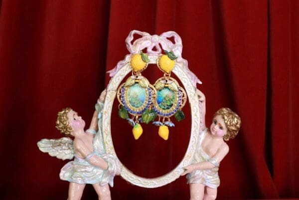 SOLD! 8434 Baroque Taormina Italian Lemon Fruit Cameo Studs Earrings