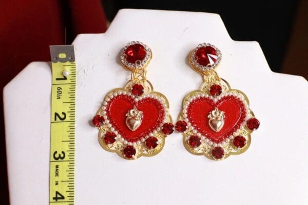 SOLD! 8435 Baroque Italian Red Sacred Heart Studs Earrings - Image 4