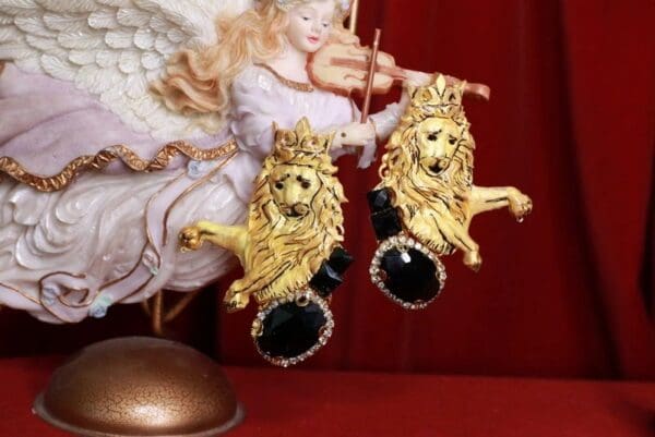 SOLD! 8448 Baroque Lions Massive Hand Painted Studs Earrings - Image 2