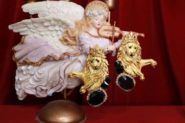 SOLD! 8448 Baroque Lions Massive Hand Painted Studs Earrings