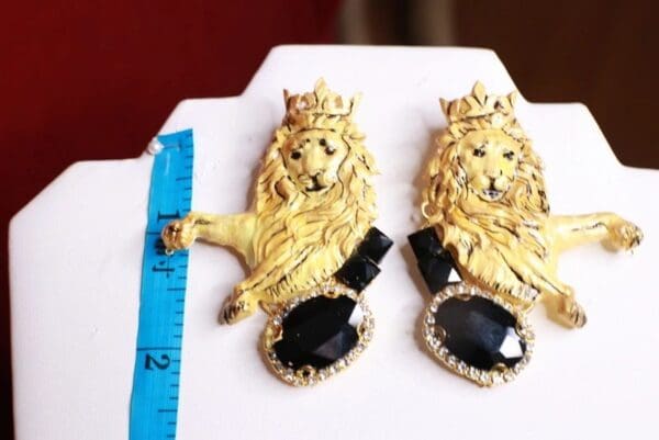 SOLD! 8448 Baroque Lions Massive Hand Painted Studs Earrings - Image 3