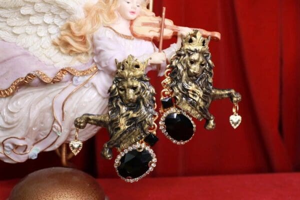 SOLD! 8450 Baroque Lions Massive Hand Painted Bronze Studs Earrings - Image 3