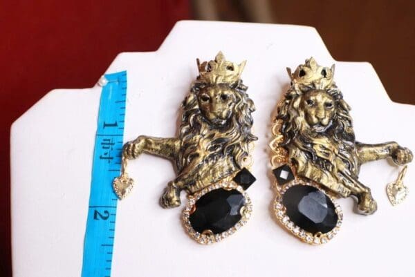 SOLD! 8450 Baroque Lions Massive Hand Painted Bronze Studs Earrings - Image 5