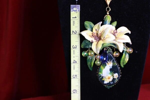SOLD! 8453 Massive Parrot Lily Flower Hand Painted Pendant - Image 8