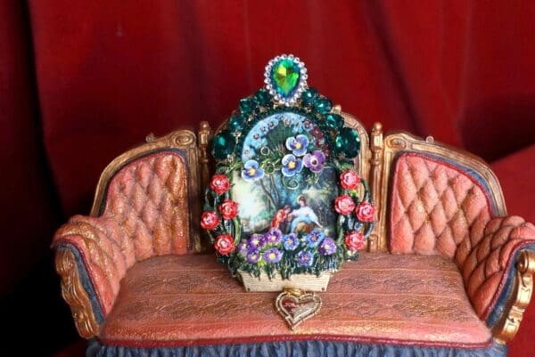 SOLD! 8466 Rococo Paintings François Boucher Lovers In a Garden Hand Painted Brooch - Image 8