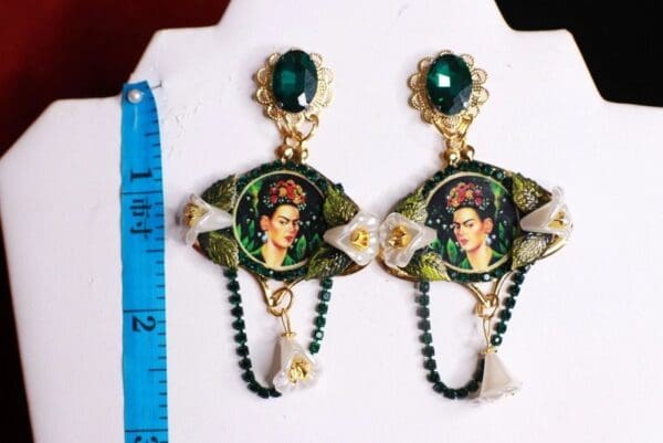 SOLD! 8468 Frida Kahlo Lily Of The Valley Rhinestone Studs Earrings - Image 5
