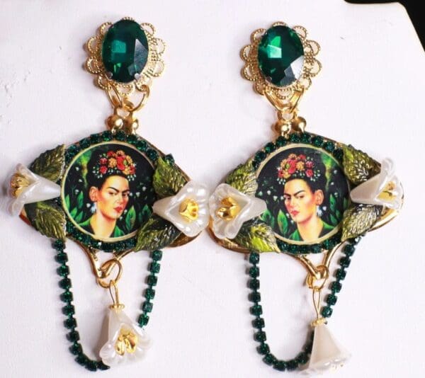 SOLD! 8468 Frida Kahlo Lily Of The Valley Rhinestone Studs Earrings