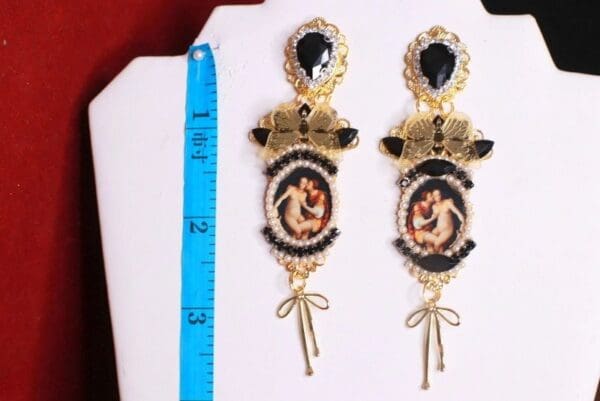 SOLD! 8472 Vintage Style Painting Couple Butterfly Rhinestone Studs Earrings - Image 6