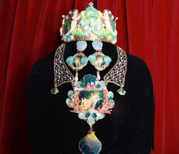 SOLD! 8474 Rococo Paintings Bathing Diana Hand Painted Massive Statement Necklace - Image 2